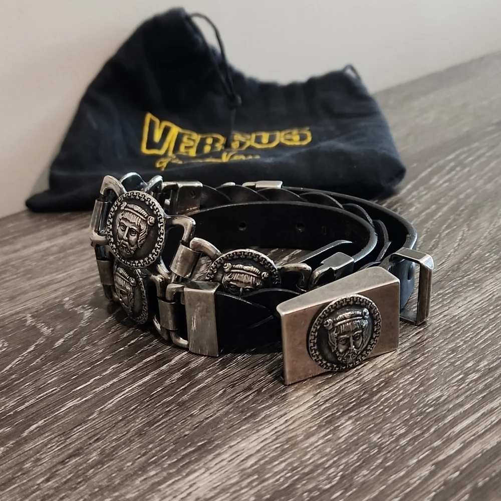 Rare Vintage Istante Versus Versace Medallion Braided Leather Belt - Picture 1 of 8